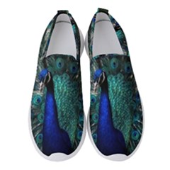 Blue And Green Peacock Women s Slip On Sneakers