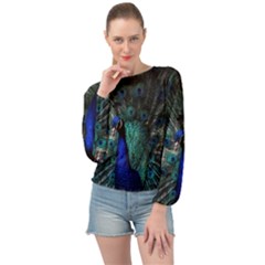 Blue And Green Peacock Banded Bottom Chiffon Top