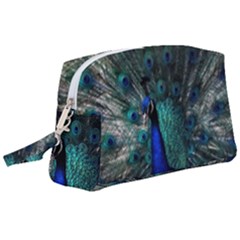 Blue And Green Peacock Wristlet Pouch Bag (large) by Sarkoni