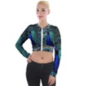 Blue And Green Peacock Long Sleeve Cropped Velvet Jacket View1