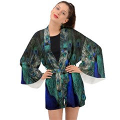 Blue And Green Peacock Long Sleeve Kimono