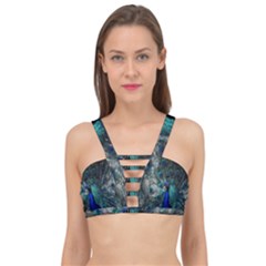 Blue And Green Peacock Cage Up Bikini Top