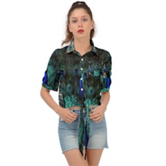 Blue And Green Peacock Tie Front Shirt 