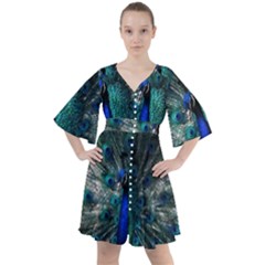 Blue And Green Peacock Boho Button Up Dress