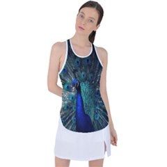 Blue And Green Peacock Racer Back Mesh Tank Top