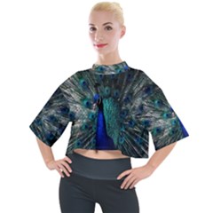 Blue And Green Peacock Mock Neck T-Shirt