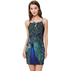 Blue And Green Peacock Summer Tie Front Dress
