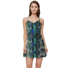 Blue And Green Peacock Short Frill Dress