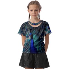 Blue And Green Peacock Kids  Front Cut T-Shirt