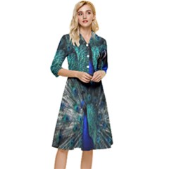 Blue And Green Peacock Classy Knee Length Dress