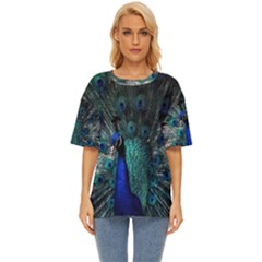 Blue And Green Peacock Oversized Basic T-Shirt