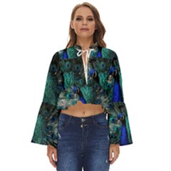 Blue And Green Peacock Boho Long Bell Sleeve Top