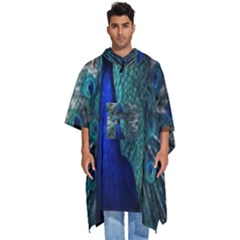 Blue And Green Peacock Men s Hooded Rain Ponchos