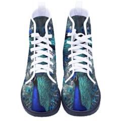 Blue And Green Peacock Men s High-Top Canvas Sneakers