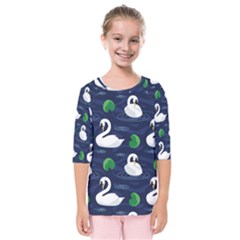 Swan-pattern-elegant-design Kids  Quarter Sleeve Raglan T-Shirt