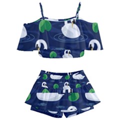 Swan-pattern-elegant-design Kids  Off Shoulder Skirt Bikini