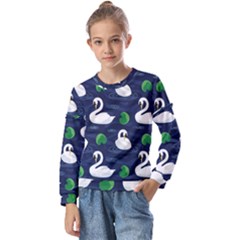 Swan-pattern-elegant-design Kids  Long Sleeve T-Shirt with Frill 