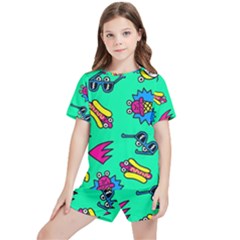 Pattern Adweek Summer Kids  T-shirt And Sports Shorts Set