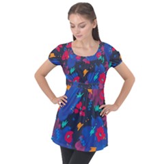Patterns Rosebuds Puff Sleeve Tunic Top by Ndabl3x