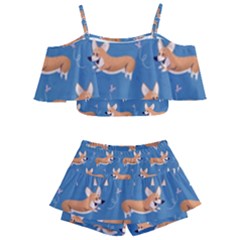 Corgi Patterns Kids  Off Shoulder Skirt Bikini by Ndabl3x