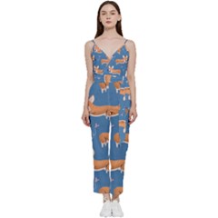 Corgi Patterns V-neck Camisole Jumpsuit