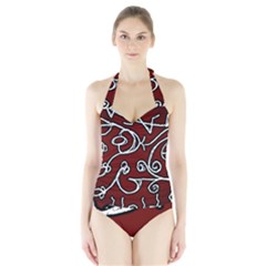 Ethnic Reminiscences Print Design Halter Swimsuit by dflcprintsclothing