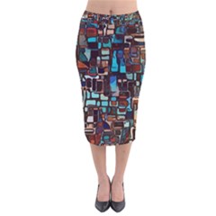 Stained Glass Mosaic Abstract Velvet Midi Pencil Skirt