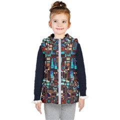 Stained Glass Mosaic Abstract Kids  Hooded Puffer Vest by Sarkoni