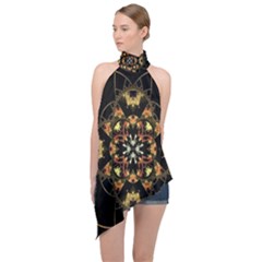 Fractal Stained Glass Ornate Halter Asymmetric Satin Top