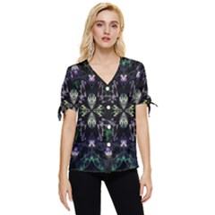 Fractal Fractal Art Texture Bow Sleeve Button Up Top by Sarkoni