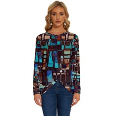 Stained Glass Mosaic Abstract Long Sleeve Crew Neck Pullover Top by Sarkoni