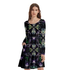 Fractal Fractal Art Texture Long Sleeve Knee Length Skater Dress With Pockets