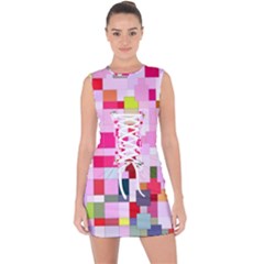 The Framework Paintings Square Lace Up Front Bodycon Dress