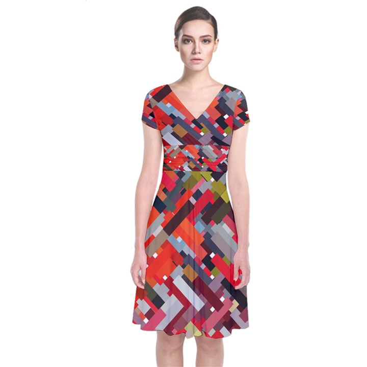 Maze Mazes Fabric Fabrics Color Short Sleeve Front Wrap Dress