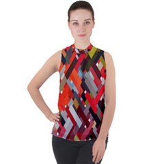 Maze Mazes Fabric Fabrics Color Mock Neck Chiffon Sleeveless Top by Sarkoni