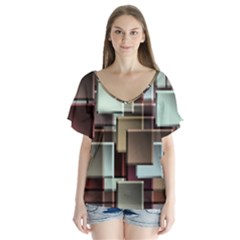 Texture Artwork Mural Murals Art V-neck Flutter Sleeve Top