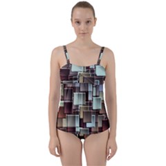 Texture Artwork Mural Murals Art Twist Front Tankini Set by Sarkoni