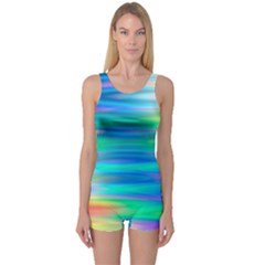 Wave Rainbow Bright Texture One Piece Boyleg Swimsuit