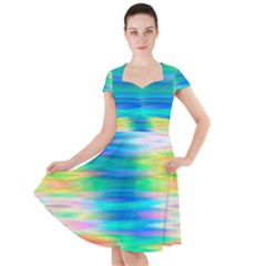 Wave Rainbow Bright Texture Cap Sleeve Midi Dress by Sarkoni