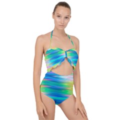 Wave Rainbow Bright Texture Scallop Top Cut Out Swimsuit by Sarkoni