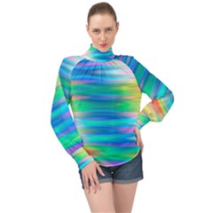 Wave Rainbow Bright Texture High Neck Long Sleeve Chiffon Top