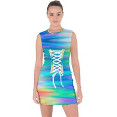 Wave Rainbow Bright Texture Lace Up Front Bodycon Dress by Sarkoni