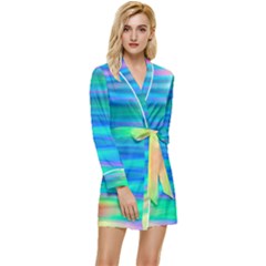 Wave Rainbow Bright Texture Long Sleeve Satin Robe by Sarkoni