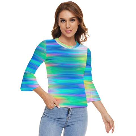 Wave Rainbow Bright Texture Bell Sleeve Top by Sarkoni