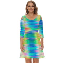 Wave Rainbow Bright Texture Shoulder Cut Out Zip Up Dress