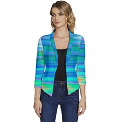 Wave Rainbow Bright Texture Women s Casual 3/4 Sleeve Spring Jacket by Sarkoni
