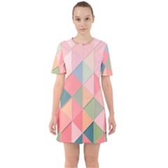 Background Geometric Triangle Sixties Short Sleeve Mini Dress