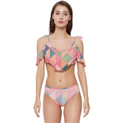 Background Geometric Triangle Ruffle Edge Tie Up Bikini Set	