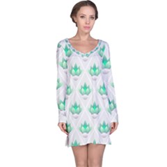 Plant Pattern Green Leaf Flora Long Sleeve Nightdress