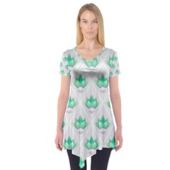 Plant Pattern Green Leaf Flora Short Sleeve Tunic 